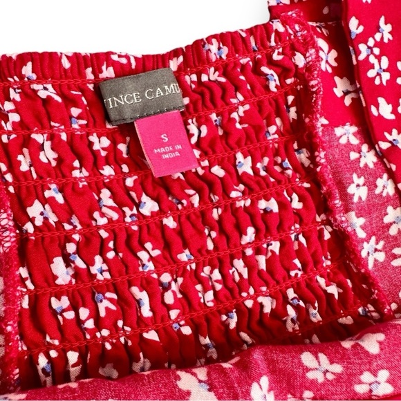 Vince Camuto - Women's Red Floral-print Paneled Smocked-back Challis Tank Dress - Picture 3 of 16